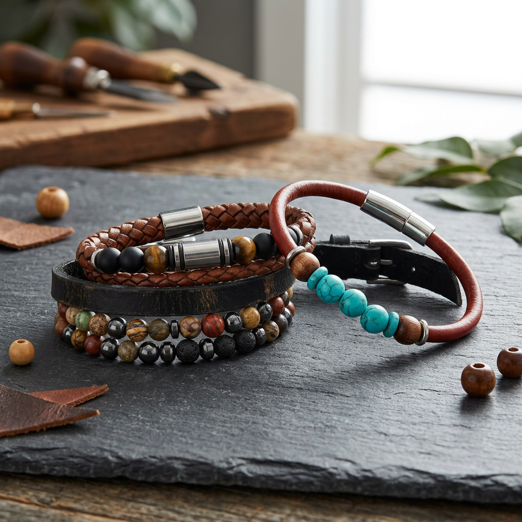 Handmade Beads and Leather Bracelets