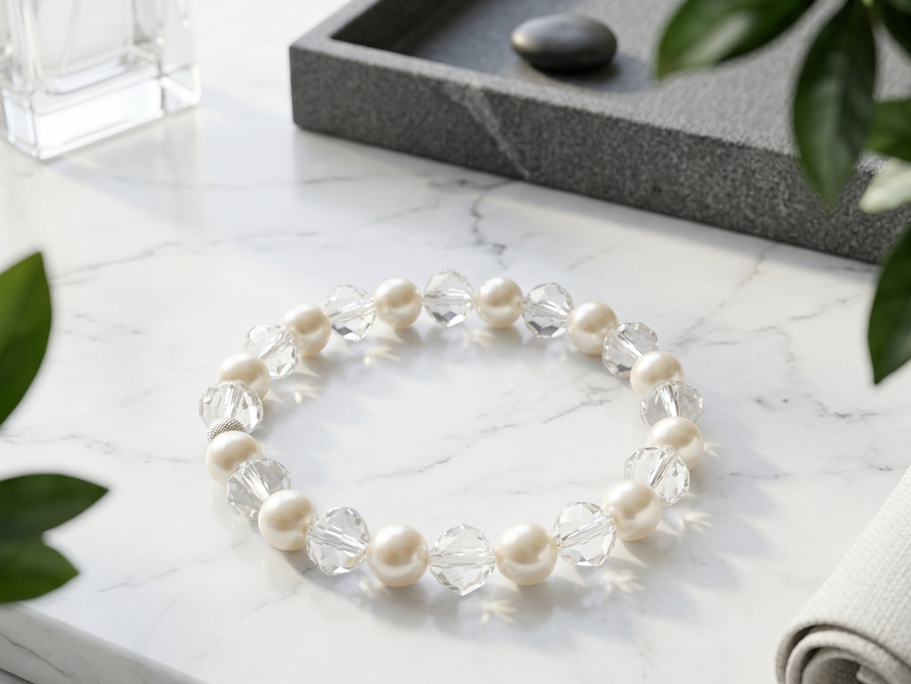 Faux Crystal Glass Imitation Pearls Bracelet